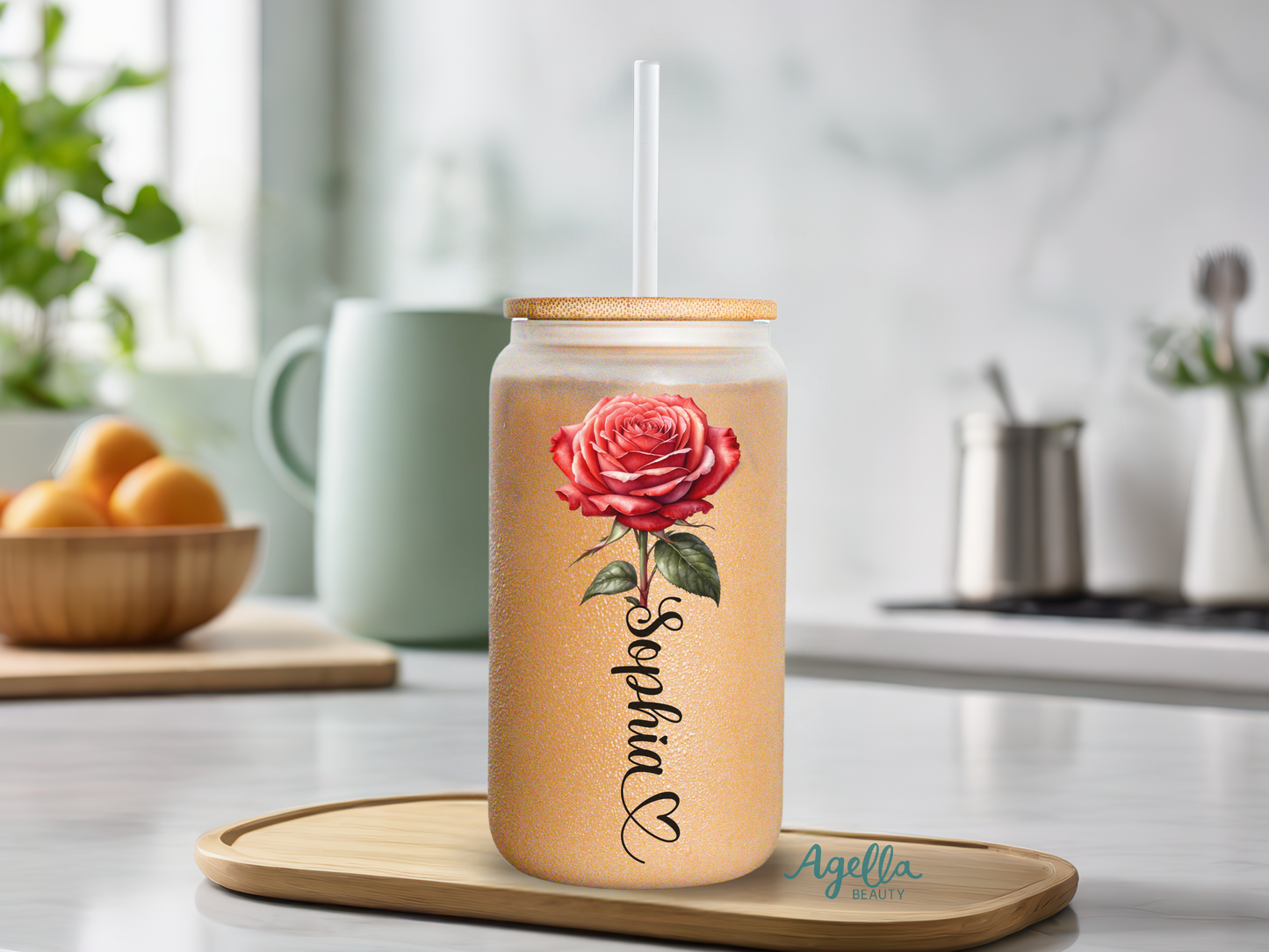 Birth Month Flower Iced Coffee Glass Cup