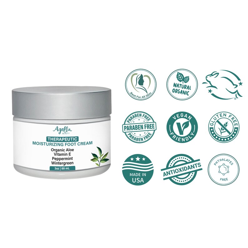 Organic Therapeutic Foot Cream - Moisturizing Peppermint & Menthol | Paraben-Free