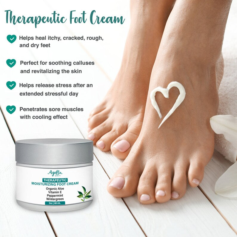 Organic Therapeutic Foot Cream - Moisturizing Peppermint & Menthol | Paraben-Free