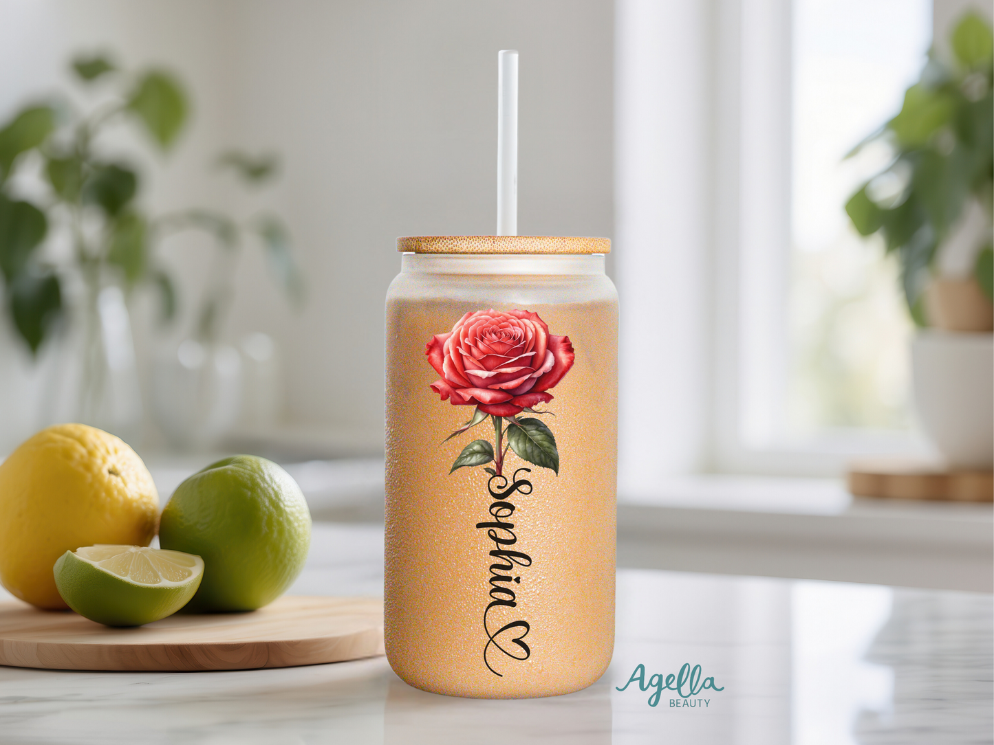 Birth Month Flower Iced Coffee Glass Cup